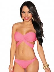 Pink Bandeau Strap Top Bikini