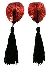 Red Sequin Black Tassel Nipple Cover