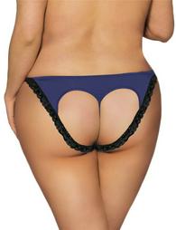 Plus Size Blue Heartbreaker Open Back Lace Trimmed Panty