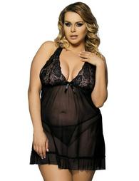 Black Lace Top Plus Size Open Back Babydoll