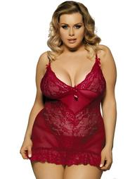 Red Deep V Neck Lace Sexy Slim Sleepwear With Thong