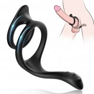 Black Color 3 in 1 Ultra Soft Cock Ring for Erection Enhancing w