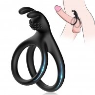 Black Color Rabbit Cock Ring with 2 Rings